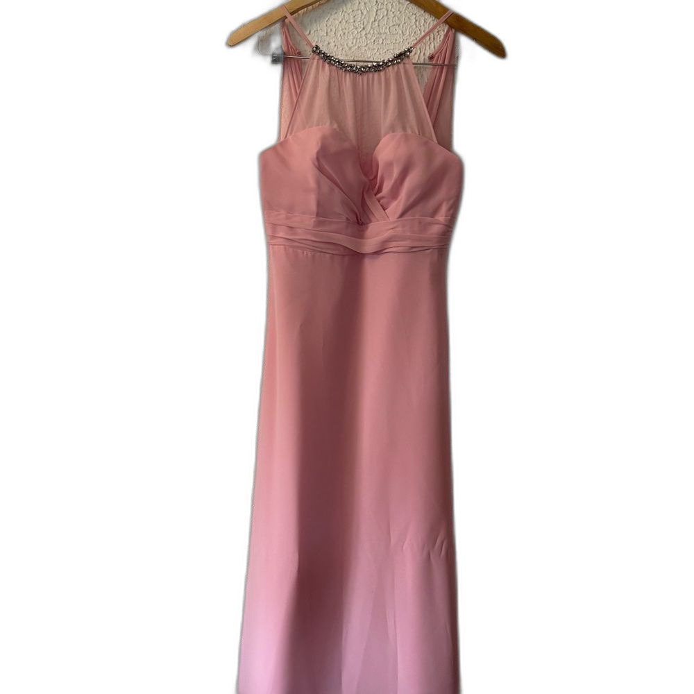 "Loves First Blush" Jewel Halter Neckline Chiffon Gown Light Pink Alfred Angelo